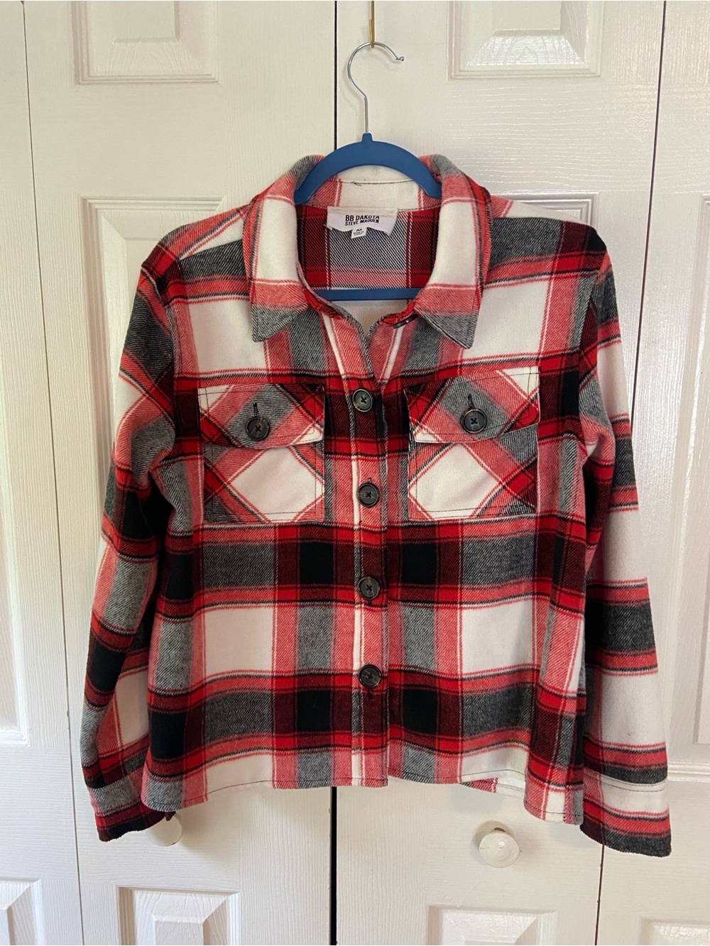 BB Dakota by Steve Madden Racing Red Multi Boxy Shacket